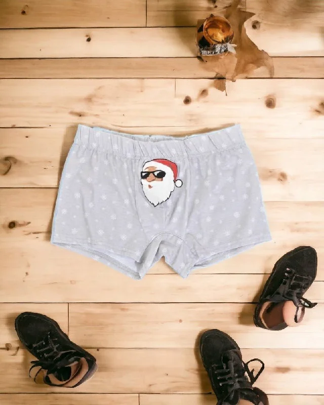 Grey Santa Print Boxer Shorts