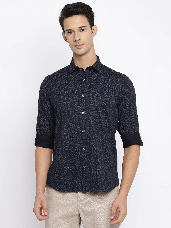 Men's Black Casual Floral Print Full Sleeve Shirt