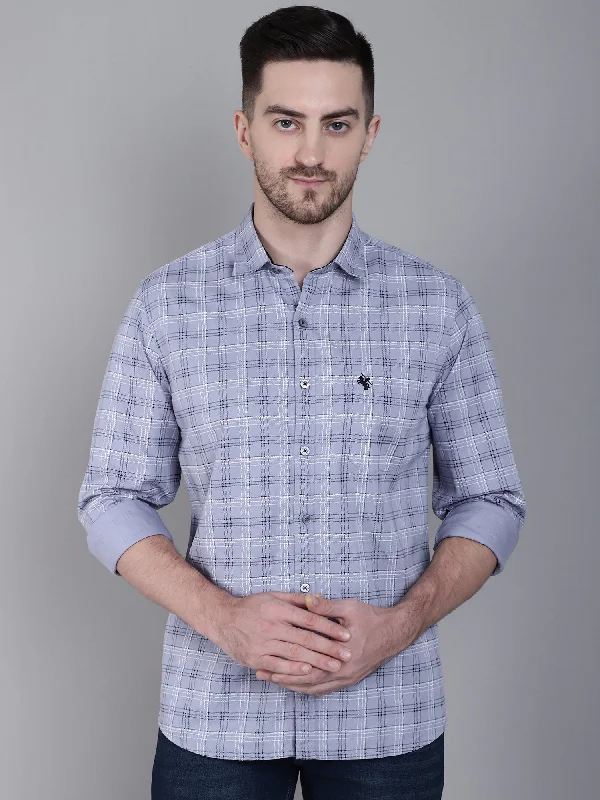 Men's Light Grey Casual Medium Checks Full Sleeve Shirt