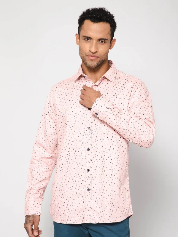 Men's Light Pink Casual Floral Print Full Sleeve Shirt