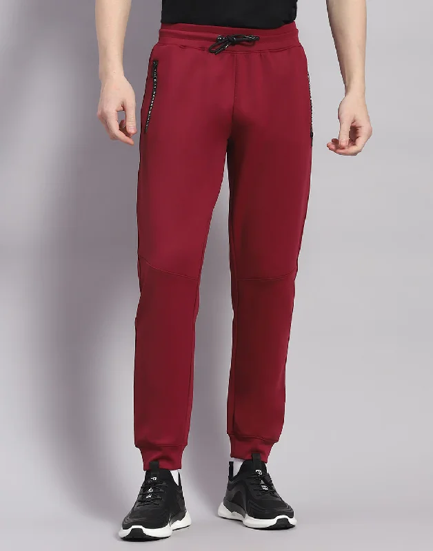 Men Maroon Solid Regular Fit Lower