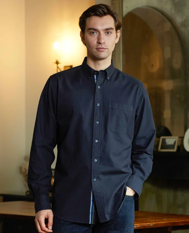 Navy Classic Fit Button-Down Oxford Shirt - Stripe Contrast Detail