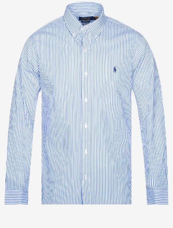 Poplin Stripe Buttondown Shirt Blue