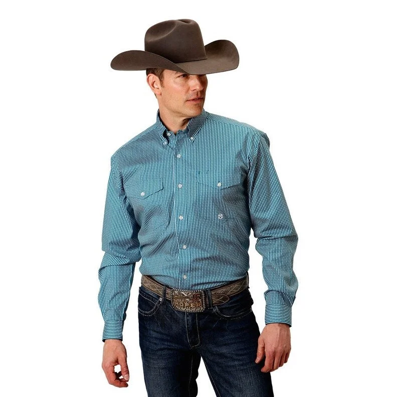 Roper Western Shirt Mens L/S Button Print Teal 03-001-0325-2103 GR