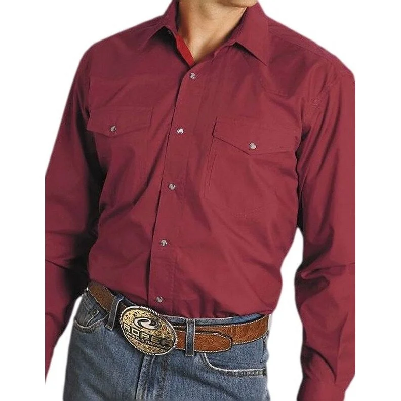 Roper Western Shirt Mens L/S Snap Solid Poplin Red 03-001-0265-1022 RE