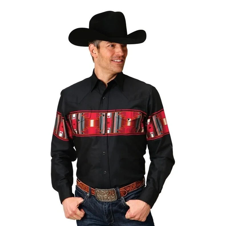 Roper Western Shirt Mens Long Sleeve Border Print 03-001-0431-0664 BL