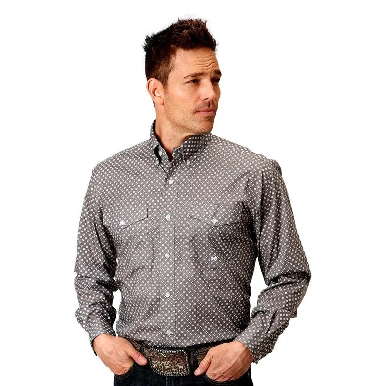 Roper Western Shirt Mens Long Sleeve Printed Gray 03-001-0325-4017 GY