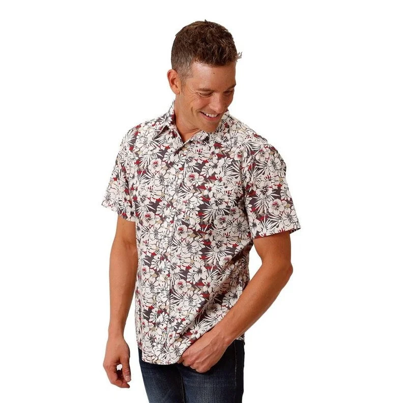 Roper Western Shirt Mens S/S Snap Hawaiian Gray 03-002-0064-0405 GY