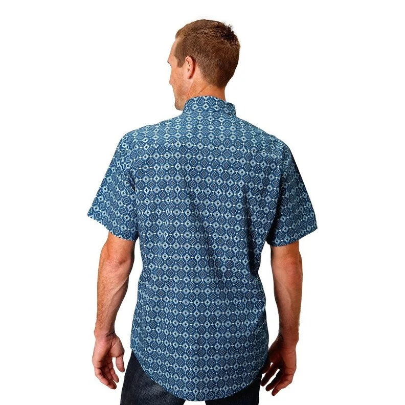 Roper Western Shirt Mens Short Sleeve Aztec Blue 03-002-0064-0309 BU