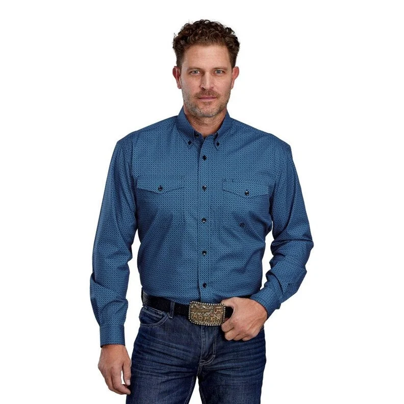 Roper Western Shirt Mens Stretch Diamond L/S Blue 03-001-0325-6601 BU