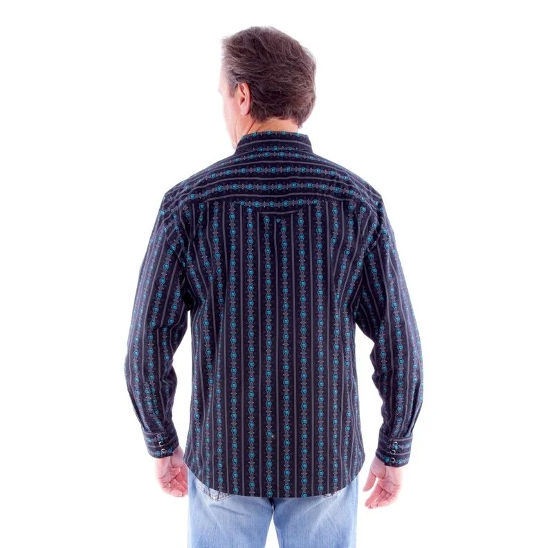 Scully Western Shirt Mens Long Sleeve Snap Skulls Stripe F0_PS-093