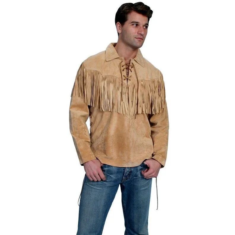 Scully Western Shirt Mens Trapper Long Sleeve Fringe Leather F0_5