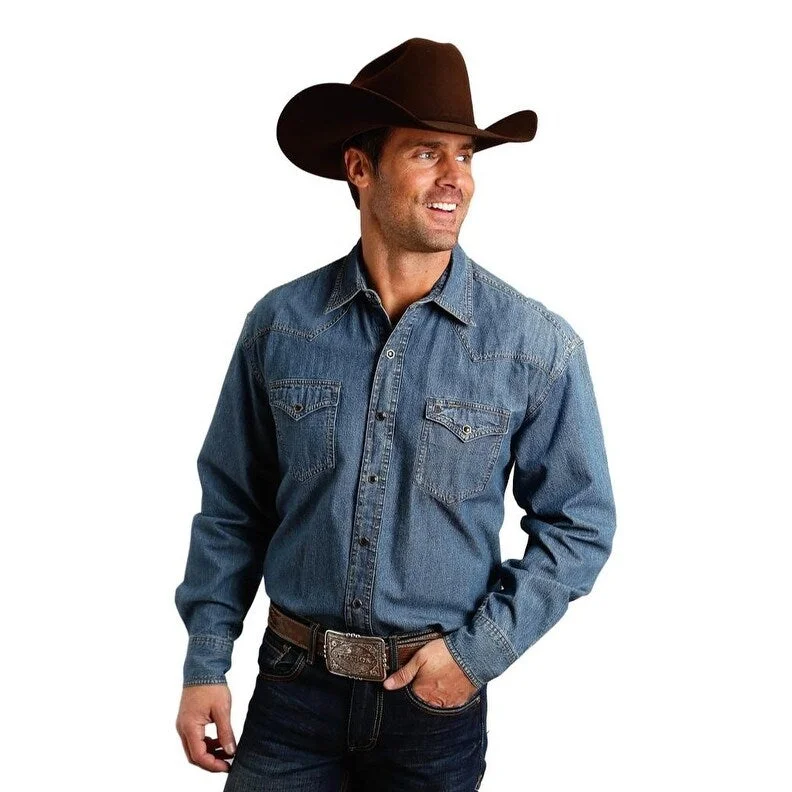 Stetson Western Shirt Mens L/S Denim Snap Blue 11-001-0465-0021 BU