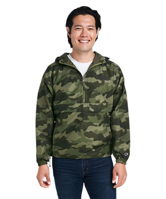 CO200 - Champion Adult Packable Anorak 1/4 Zip Jacket | Olive Green Camo