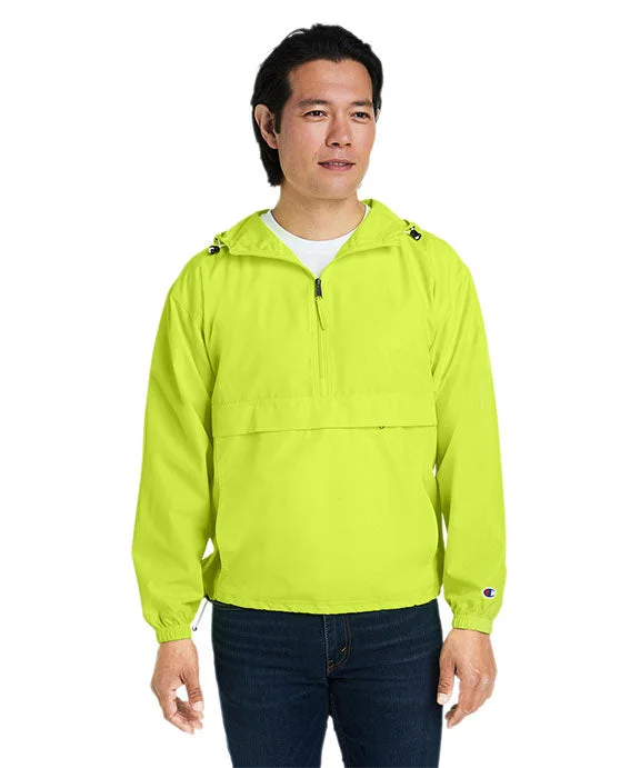 CO200 - Champion Adult Packable Anorak 1/4 Zip Jacket | Safety Green