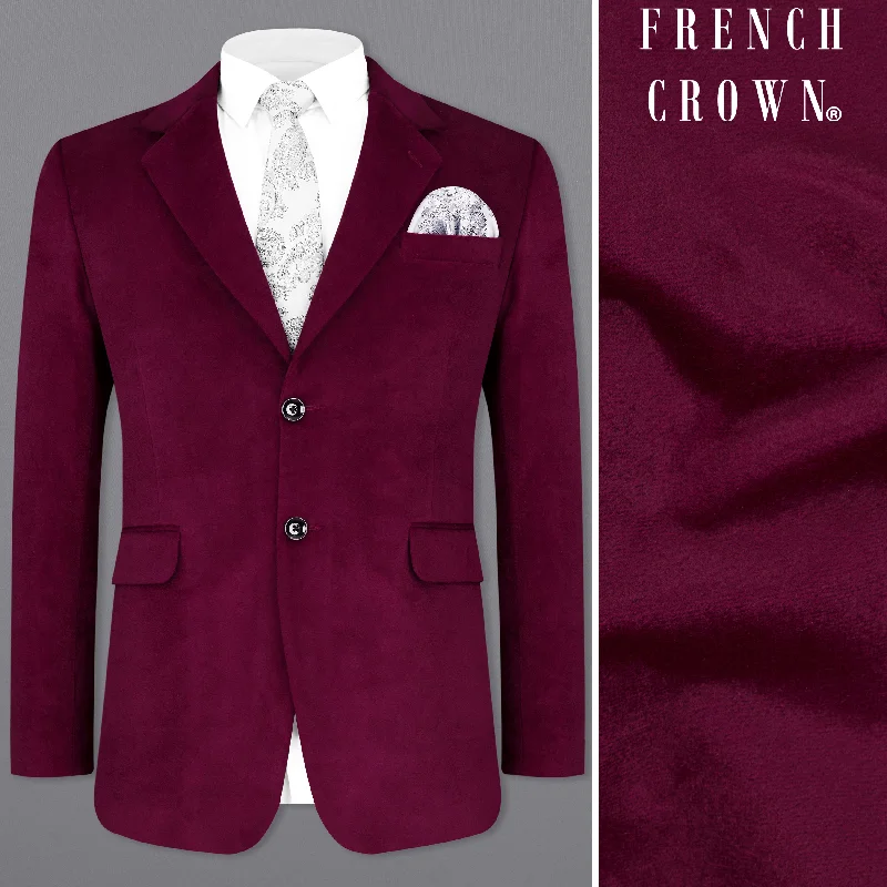 Barossa Maroon Single Breasted Velvet Designer Blazer