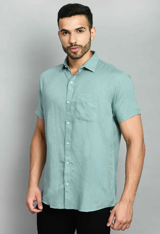 Basic Mint Green Linen Casual Shirt