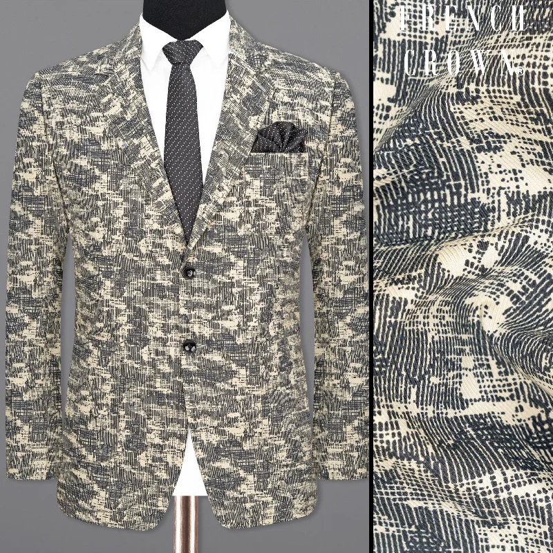 Bastille and Champagne Beige Abstract Print Designer Blazer