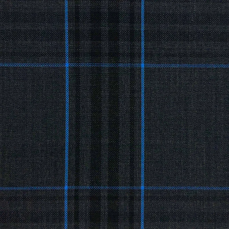 Charcoal Grey With Large Black And Electric Blue Plaid