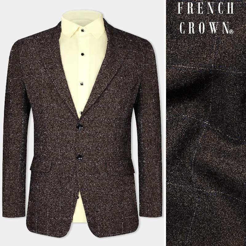 Chicory Brown Windowpane Wool Rich Blazer