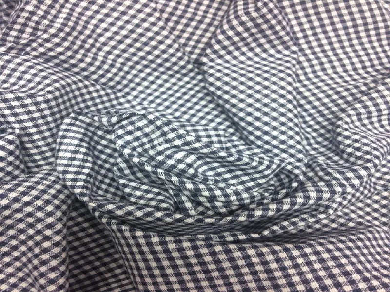 Dark Blue Gingham Check Yarn Dyed Cotton Fabric