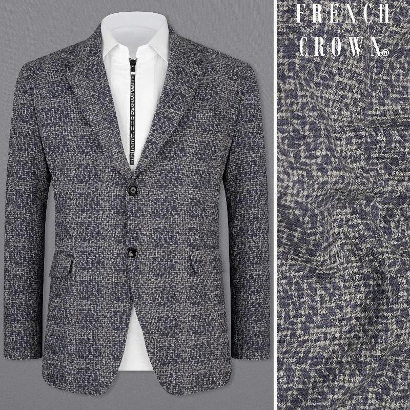 Dawn Gray and Gunmetal Navy Blue Subtle Textured Premium Cotton Designer Blazer