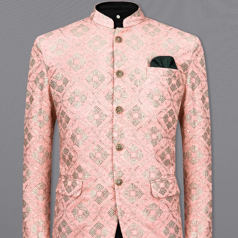 Deep Peach with Cadet Gray Embroidered Bandhgala Blazer