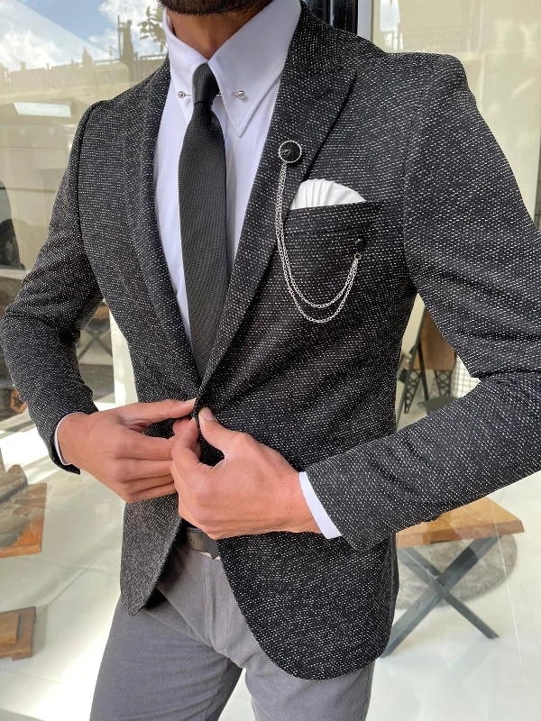 Eros Dark Gray Slim Fit Peak Lapel Wool Blazer