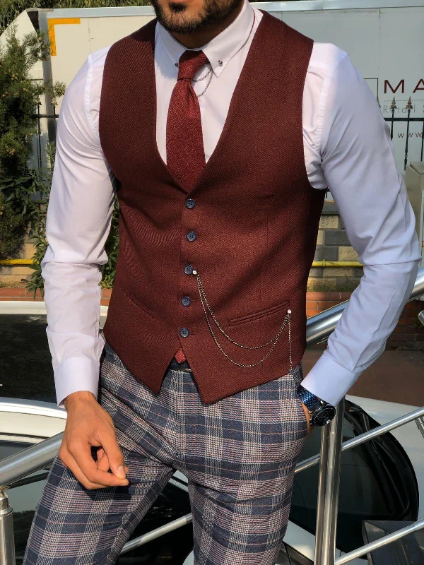 Fabros Claret Red Slim Fit Cotton Vest