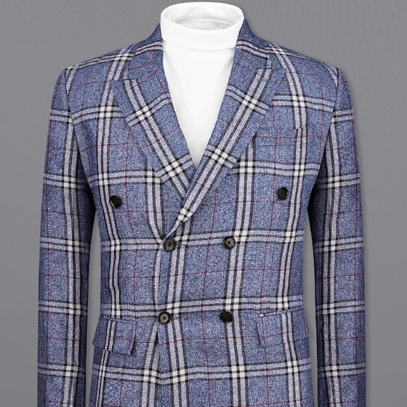 Fiord Blue Plaid Double Breasted Blazer