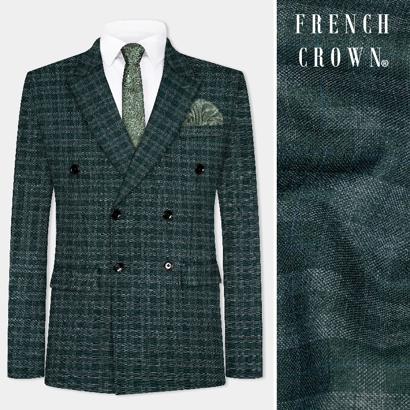 Firefly Green Plaid Wool Blend Double Breasted Blazer