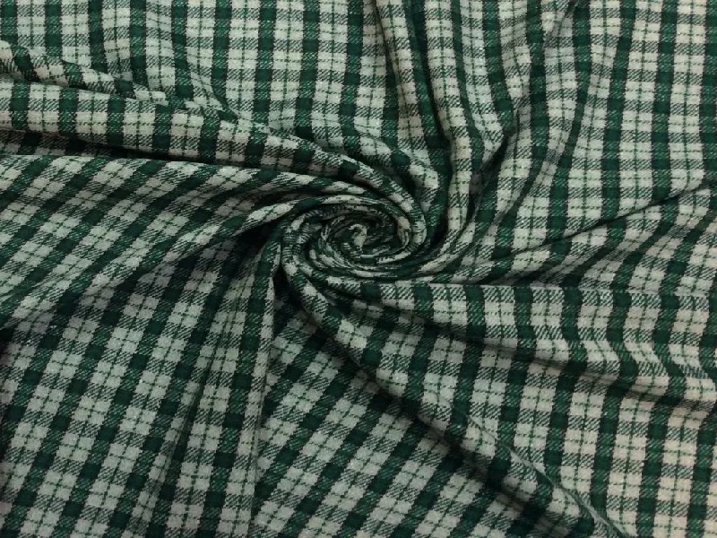 Dark Green White Checks Wool Fabric