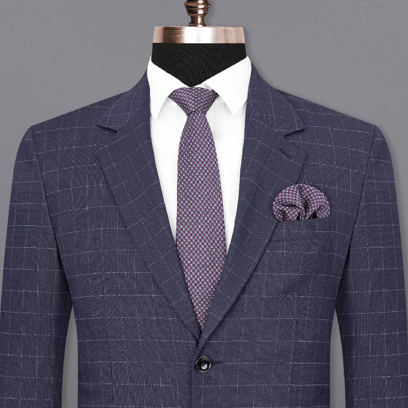 Gun Powder Blue windowpane Single Breasted Blazer