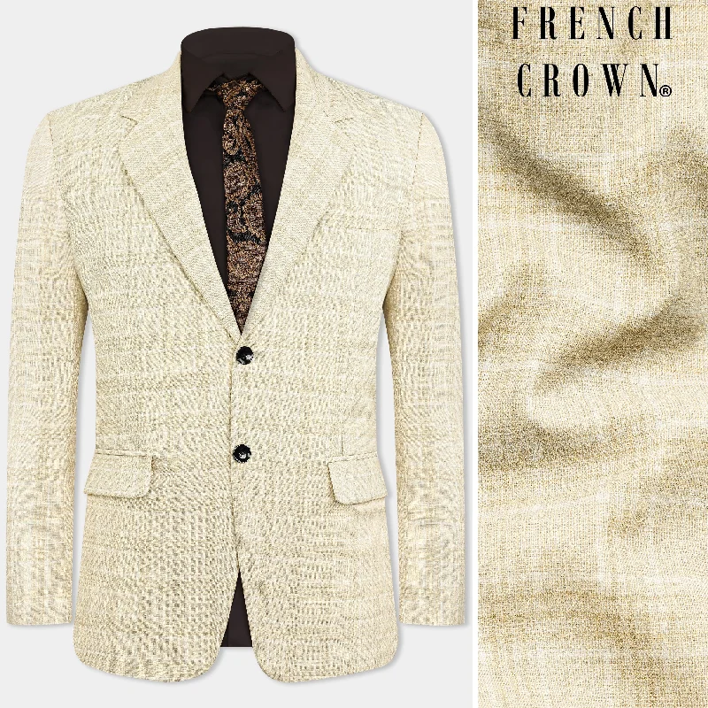 Hampton Beige Wool Rich Plaid Single Breasted Blazer