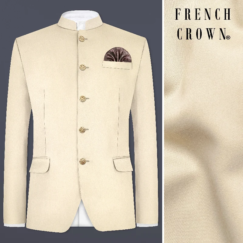 Hampton Cream Solid Wool Blend Bandhgala Blazer