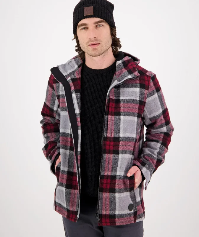 Hudson Wool Hoodie Jacket  - Heritage Check - Grey & Red