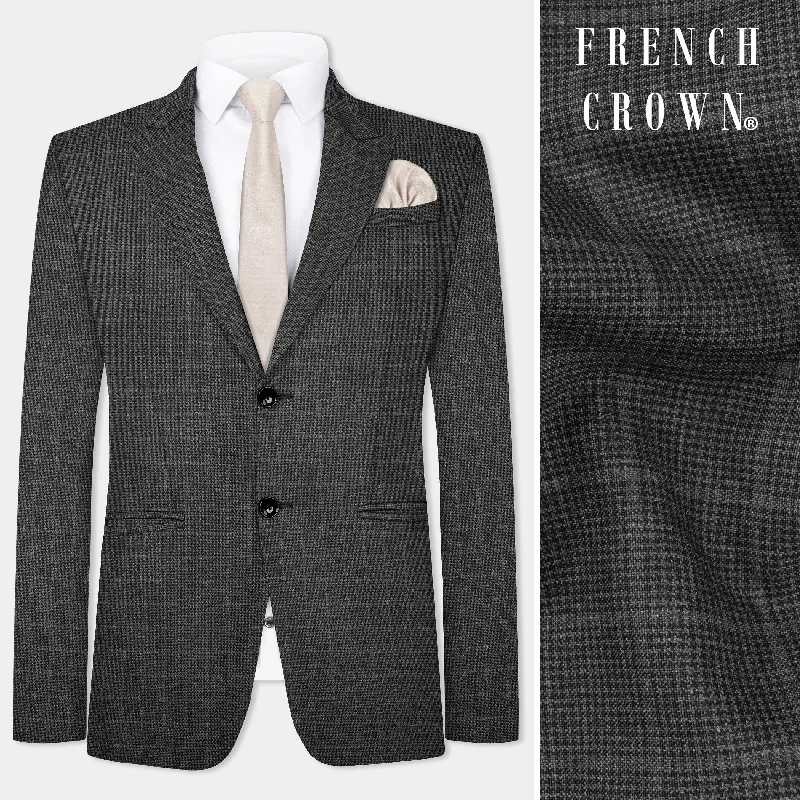 Iridium Gray Plaid Wool Blend Single Breasted Blazer