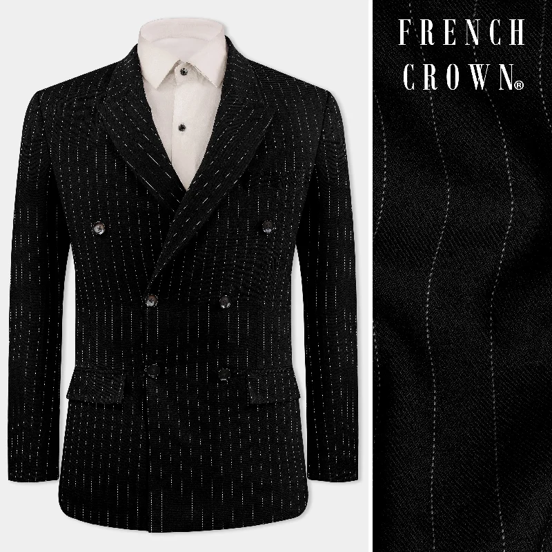 Jade Black and White PinStriped Wool Rich Double Breasted Blazer