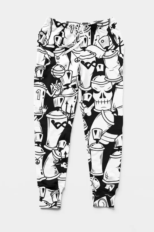 Men's Black White Printed Casual Jogger - #AOJ07