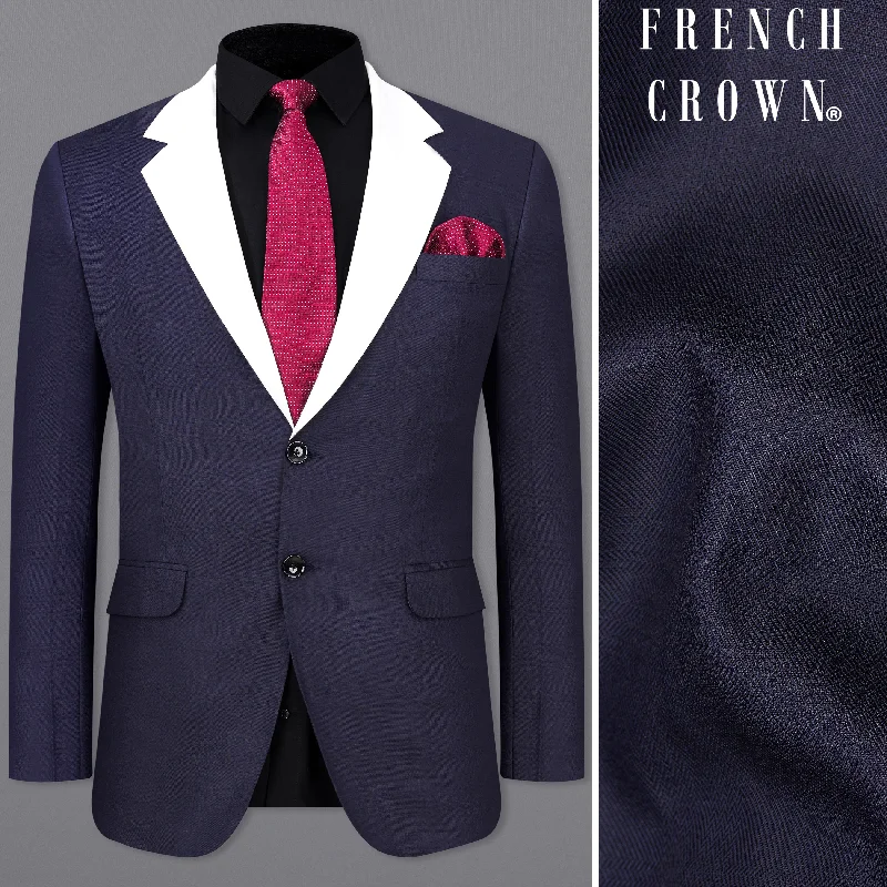 Mirage Navy Blue with White Lapels Single Breasted Blazer