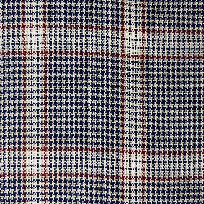 Navy Off-White Houndstooth With Brick Red Plaid