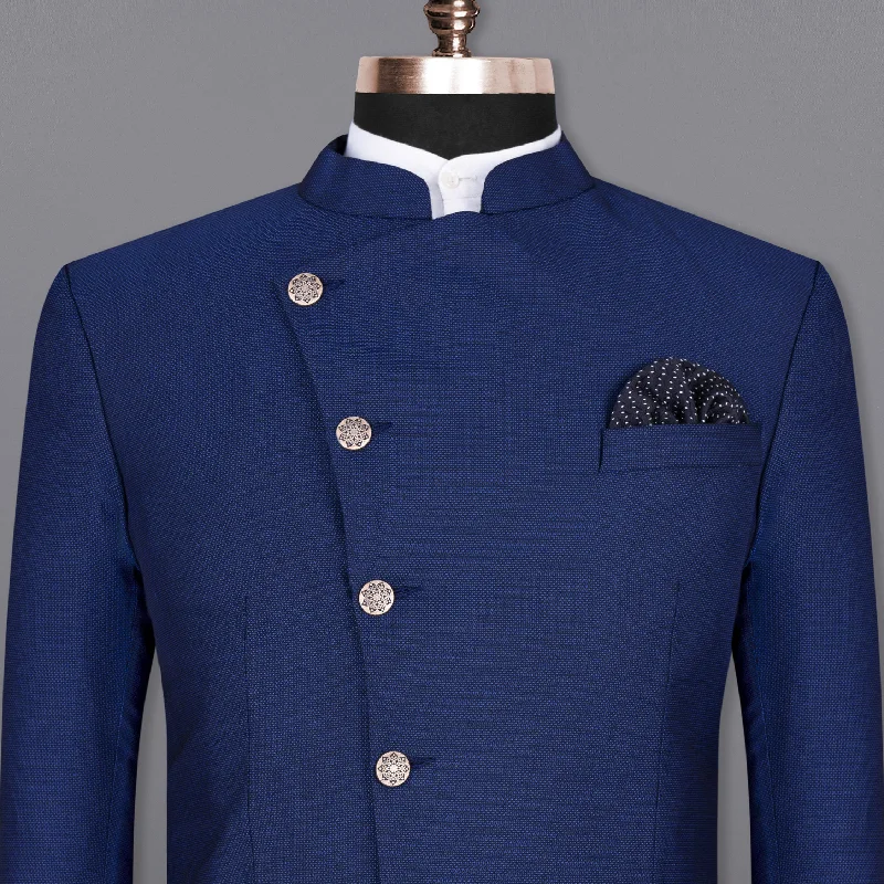 Royal Blue Cross Placket Bandhgala Wool rich Blazer