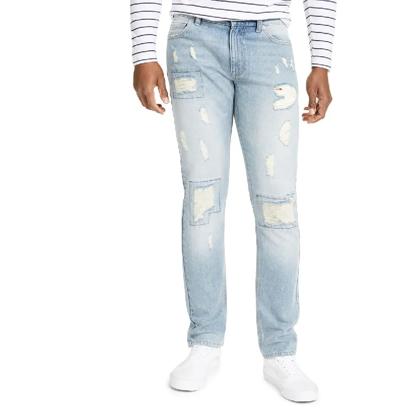 Sun + Stone Mens Mid-Rise Distressed Slim Jeans