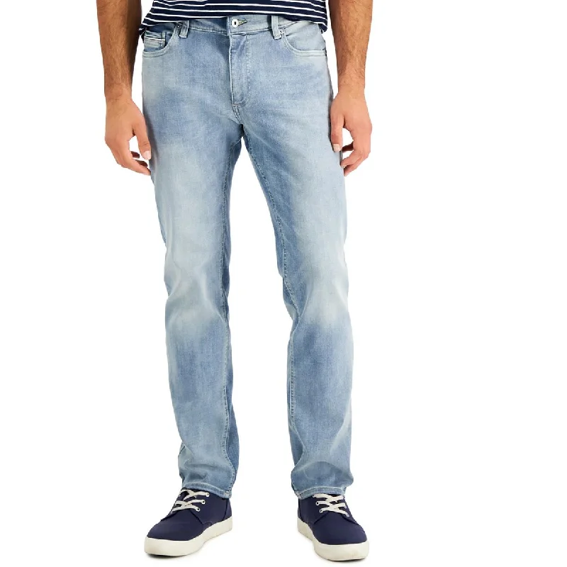 Sun + Stone Mens Mid-Rise Faded Straight Leg Jeans