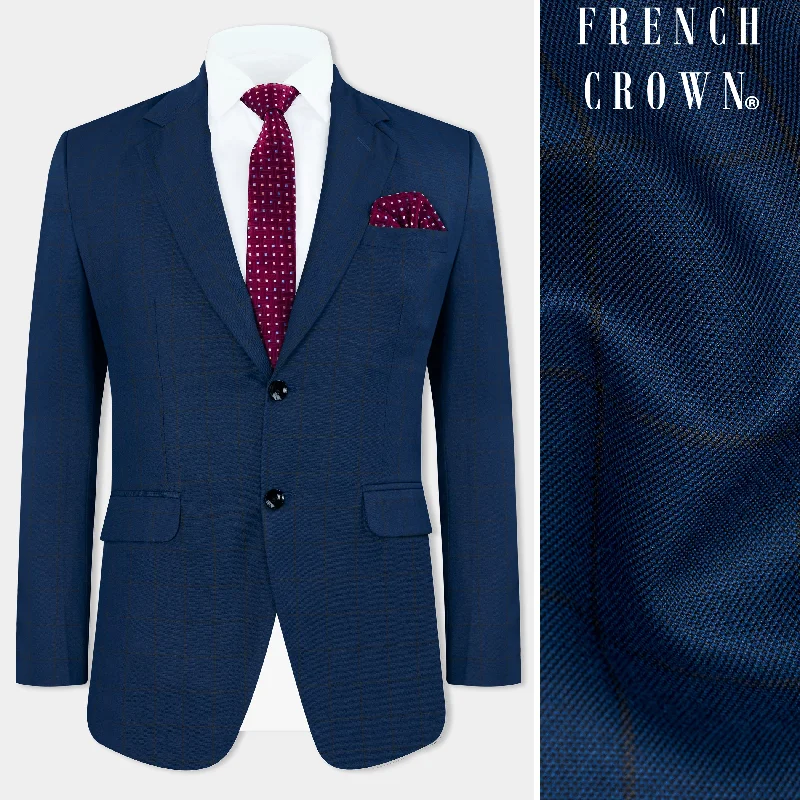 Tangaroa Blue and Subtle Black Checkered Wool Rich Blazer