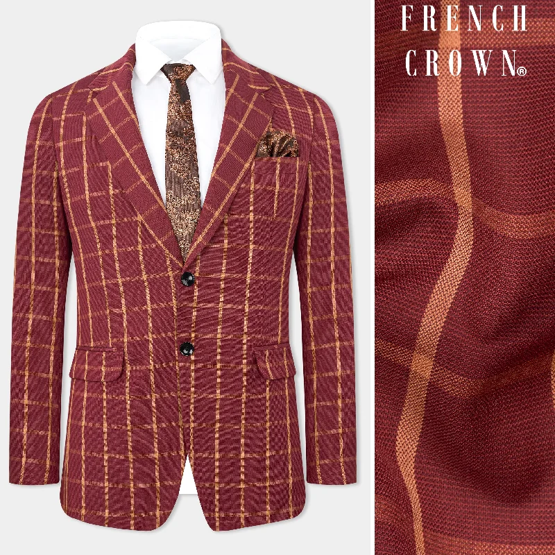 Wine and Chestnut Brown Plaid Single Breasted Blazer