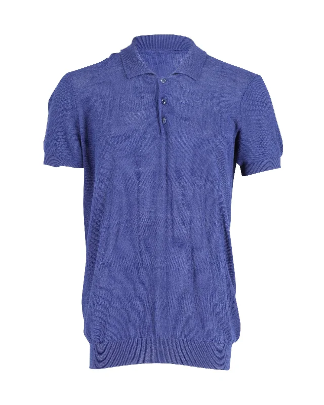 A.P.C. Knitted Polo Shirt in Blue Viscose