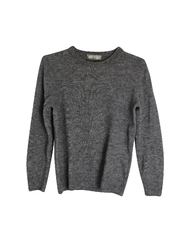 Ami Paris Long Sleeve Sweater in Grey Wool