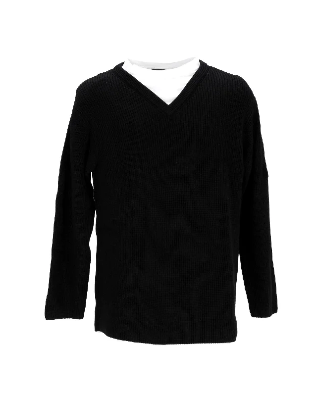 Balenciaga V-neck Jumper in Black Cotton