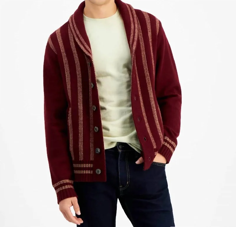 Bonney Cardigan In Burgundy/cream